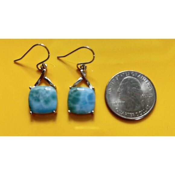 925 Silver Natural Larimar from Dominic Republic Elegant Dangle Earrings 12.88mm - Picture 2 of 10